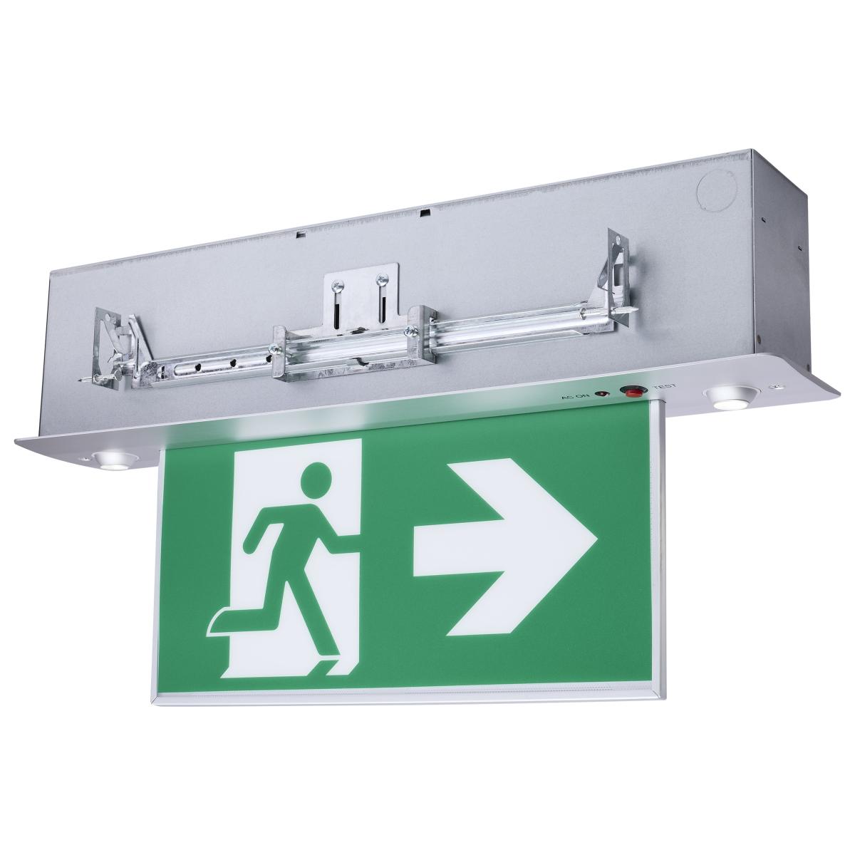 Satco 67-540 EX SIGN-CAN-EL FL-AL Running Man Green Edge Lit Exit Sign; 120-347V; 2HR backup; Single/Dual Face; Premium Flush Recessed Mounting