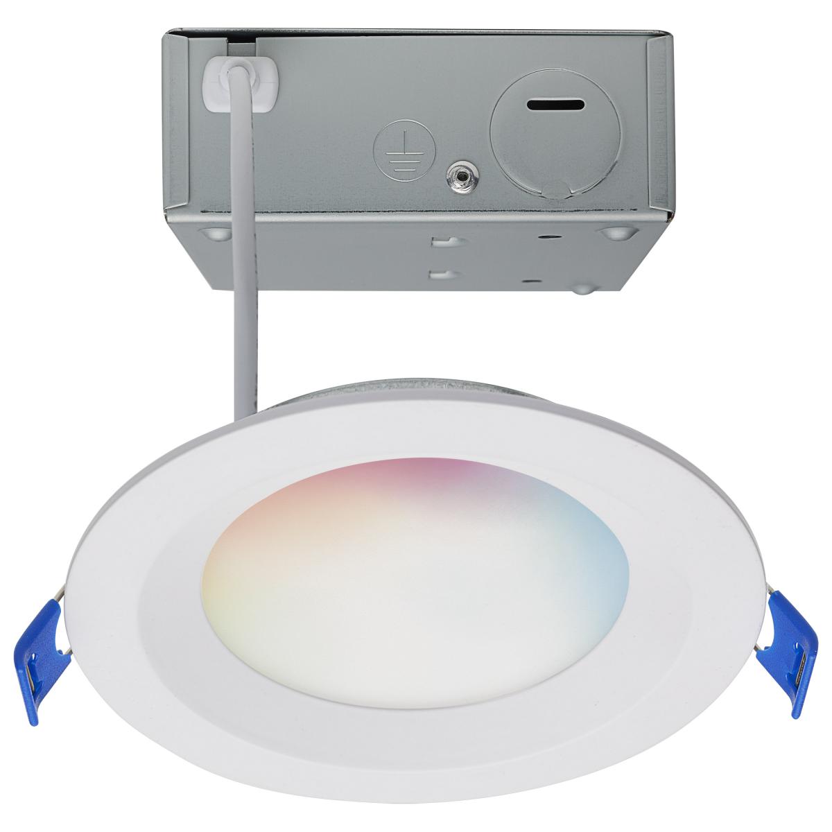 Satco S11564 9 Watt LED Direct Wire Low Profile Regress Baffle Downlight 4 Inch Round Starfish IOT Tunable White and RGB 120 Volt 90 CRI White Finish