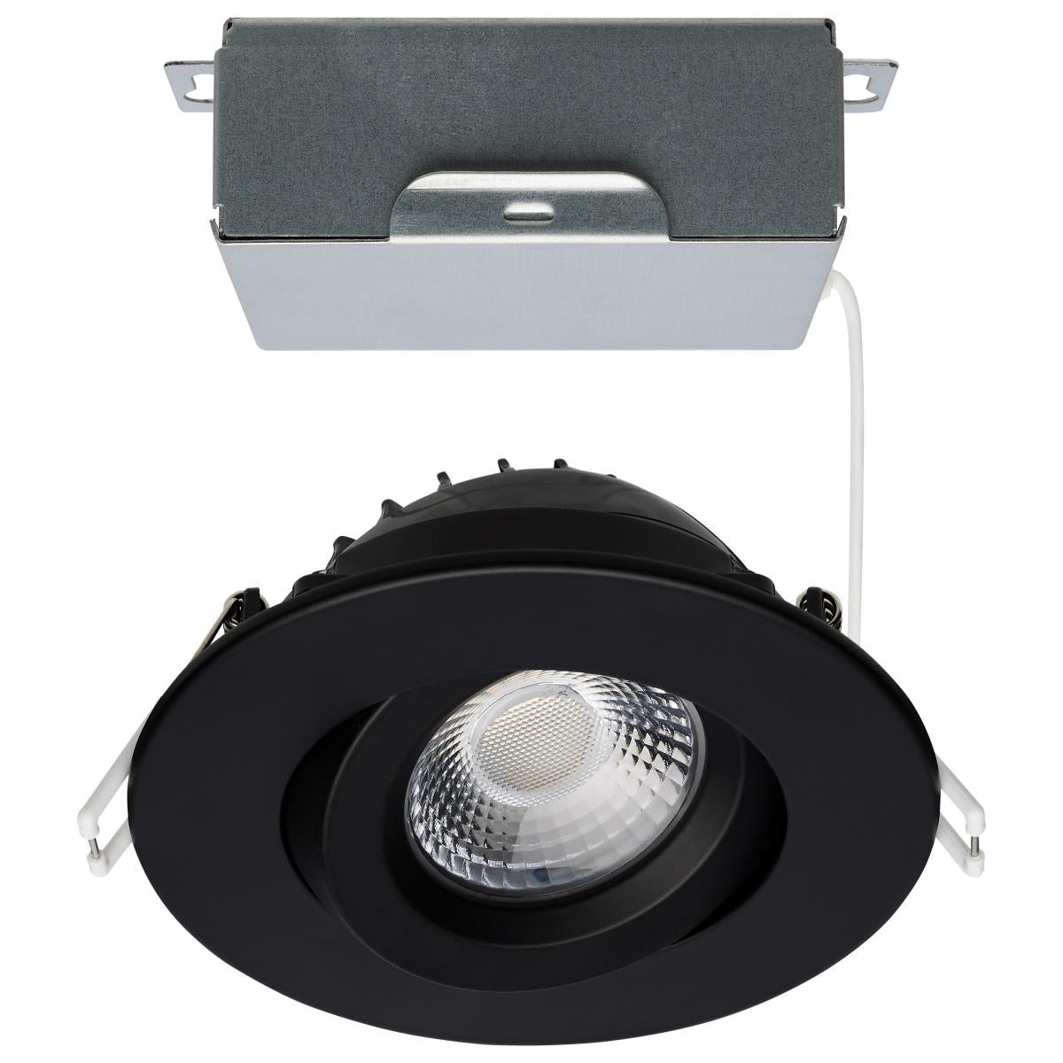 Satco S11619R1 12 Watt LED Direct Wire Downlight Gimbaled 4 Inch CCT Selectable Round Remote Driver Black Finish 850 Lumens 120 Volt