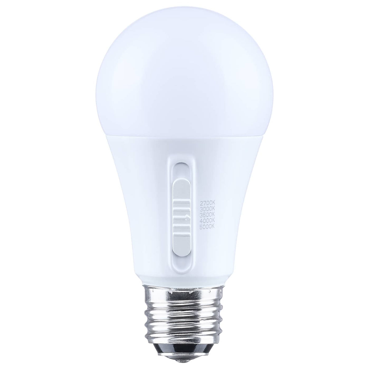 Satco S14404 13.5/10/5 Watt LED A19 Three-Way Lamp 27K/3K/35K/4K/5K CCT Lumens Selectable Medium Double Contact Base Plastic 120 Volt 1-Pack