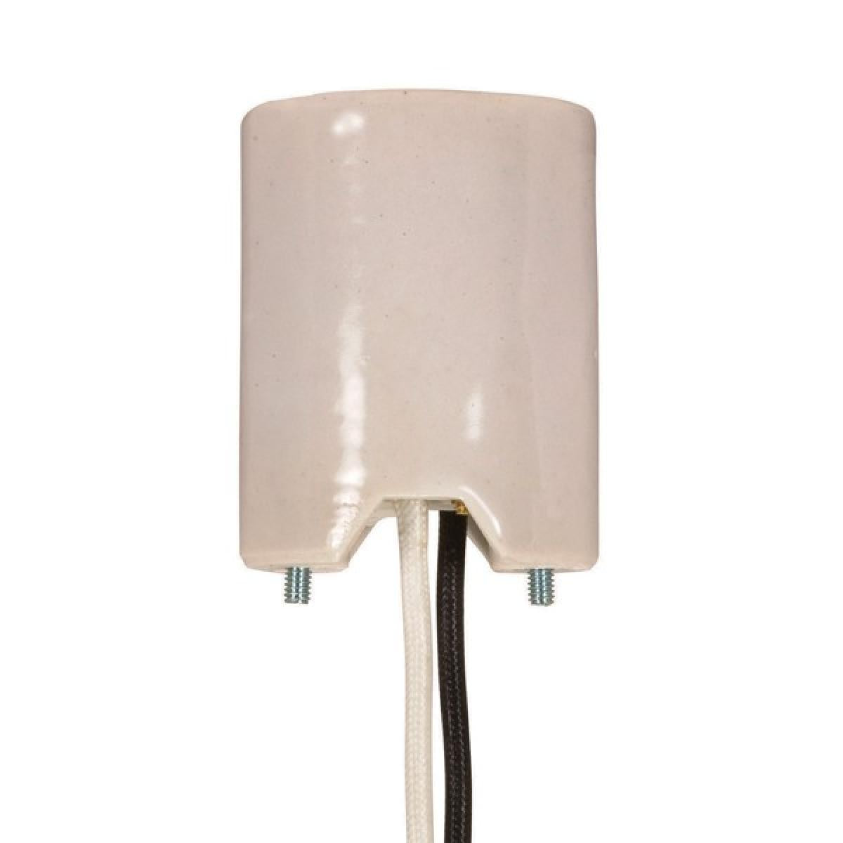 Satco 80-1530 Keyless Porcelain Mogul Socket, Mounting Screws Held Captive, 2 Wireways, 1/2" Strip Leads