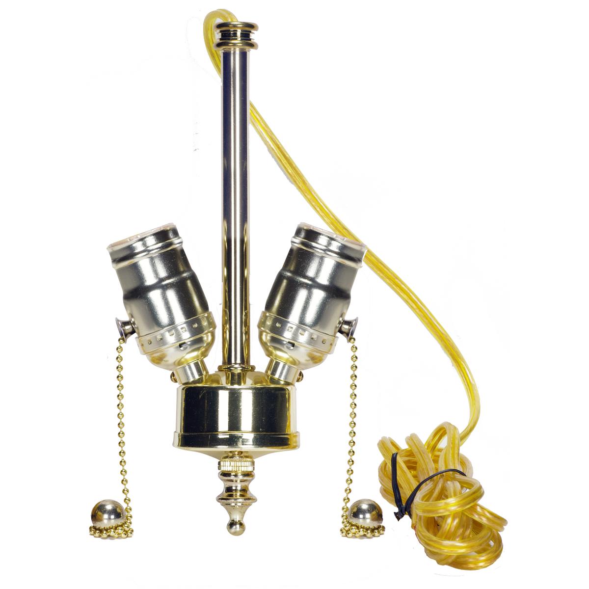Satco 80-1763 Medium Base 2-Light Pull Chain Cluster With Solid Brass Socket Polished Brass Finish 84" SPT-1 Clear Gold Wire 660W 250V