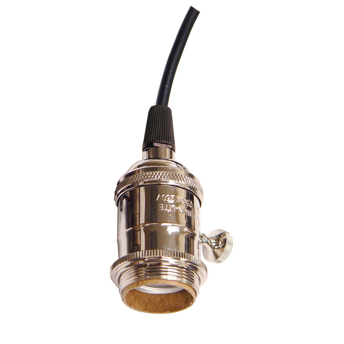 Satco 80-2274 On/Off Lampholder 4 Piece Stamped Solid Brass Prewired Uno Ring 6 Foot 18/2 SVT Black Cord Polished Nickel Finish