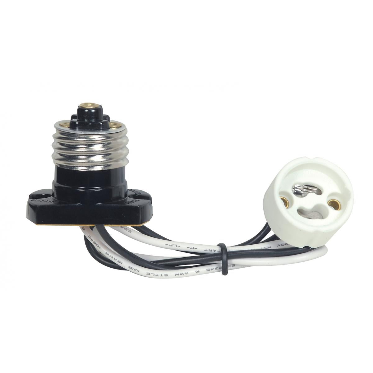 Satco 80-2368 Brown Medium Based Phenolic E26 Flanged Adapter To GU10 10" 18GA 105C Leads 1/2" Overall Extension 660W 250V