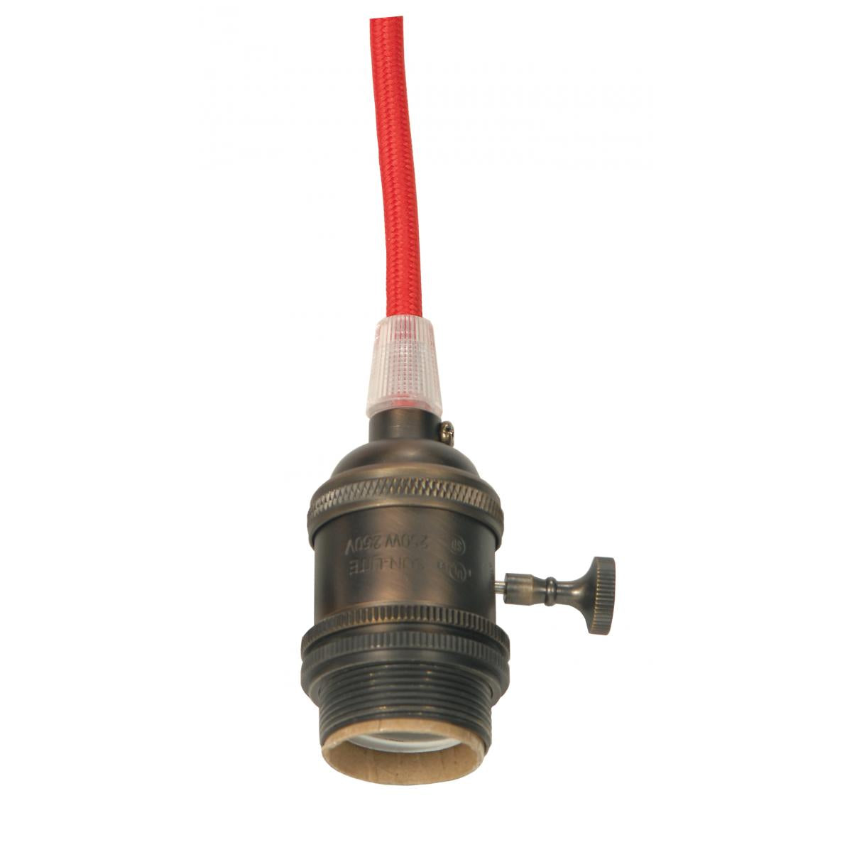Satco 80-2380 Medium base lampholder 4pc. Solid brass prewired On/Off Uno ring 10ft. 18/2 SVT Red Cord Dark antique brass finish
