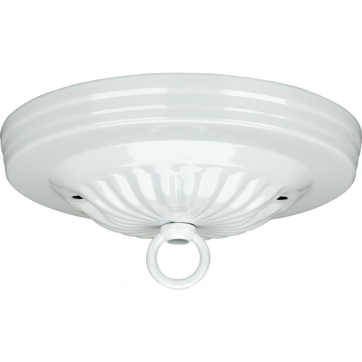 Satco 90-056 Ribbed Canopy Kit White Finish 5" Diameter 7/16" Center Hole 2-8/32 Bar Holes Includes Hardware 10lbs Max
