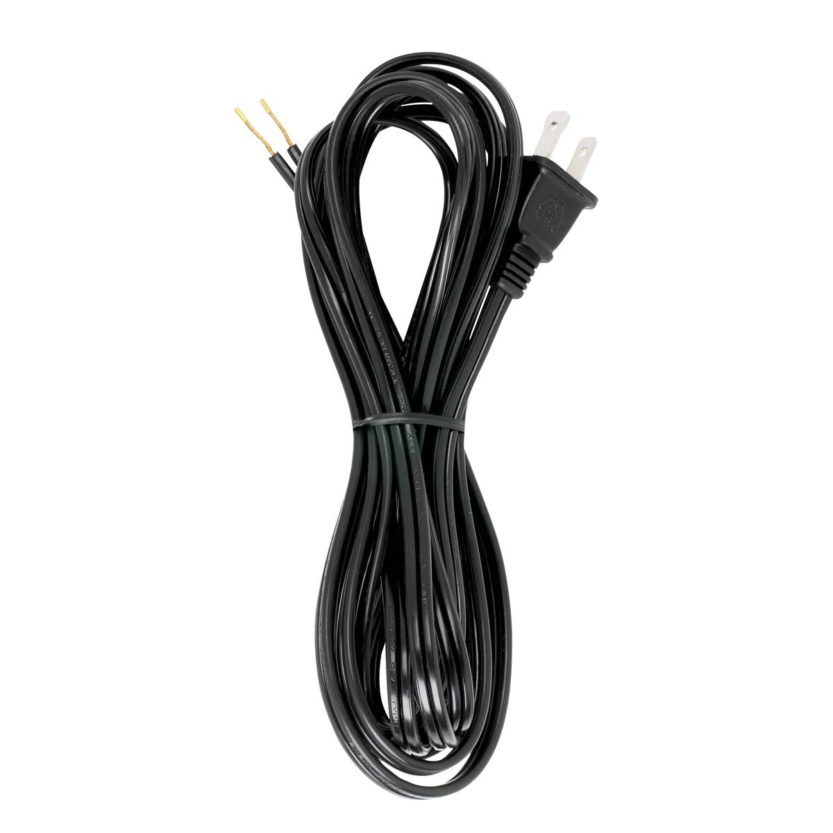 Satco 90-1415 12 Foot 18/2 SPT-2 105C Cord Set Black Finish 72" Hank 150 Carton Molded Polarized Plug Tinned Tips 3/4" Strip With 2" Slit
