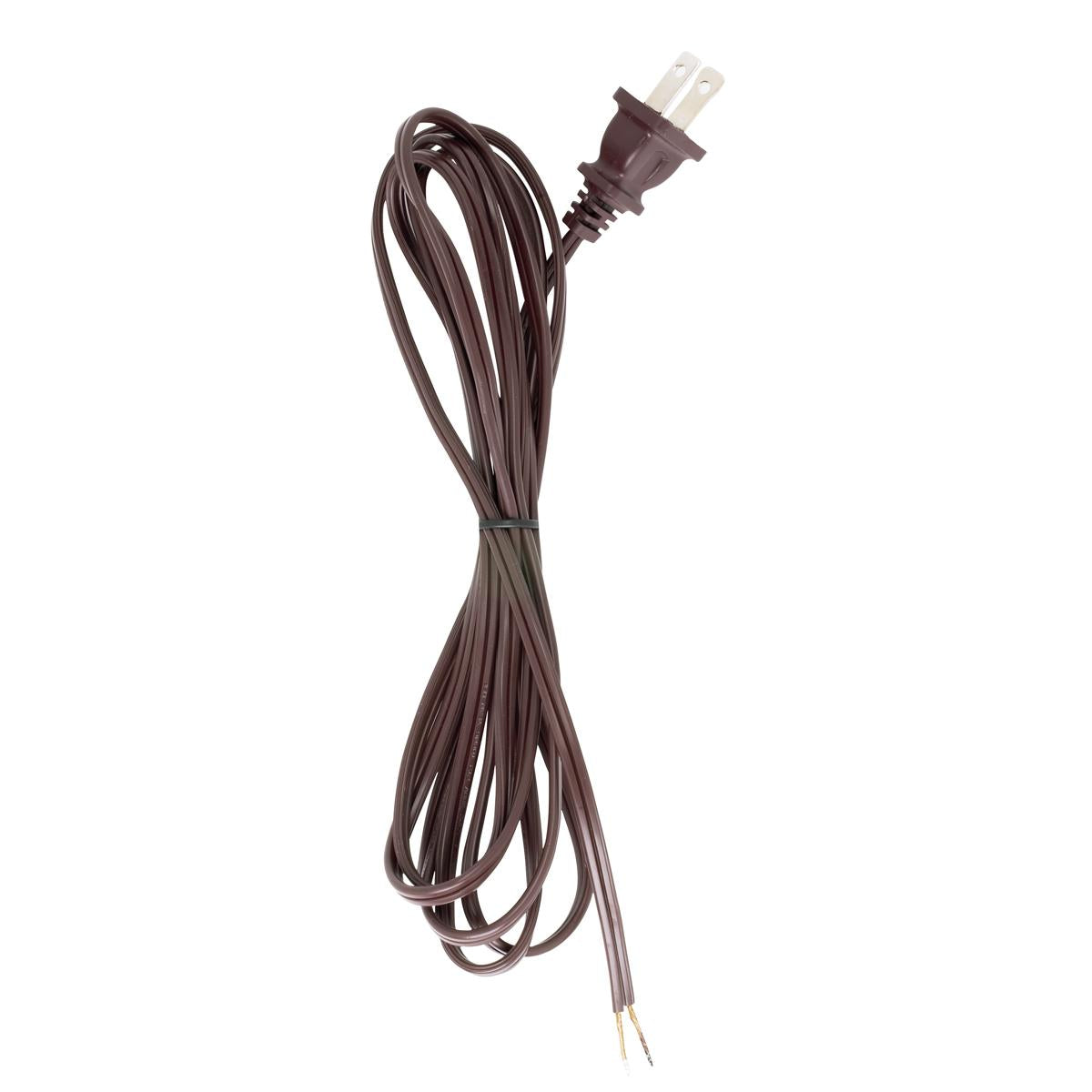Satco 90-1524 8 Foot 18/2 SPT-1 105C Cord Set Brown Finish 36" Hank 200 Carton Molded Polarized Plug Tinned Tips 3/4" Strip With 2" Slit