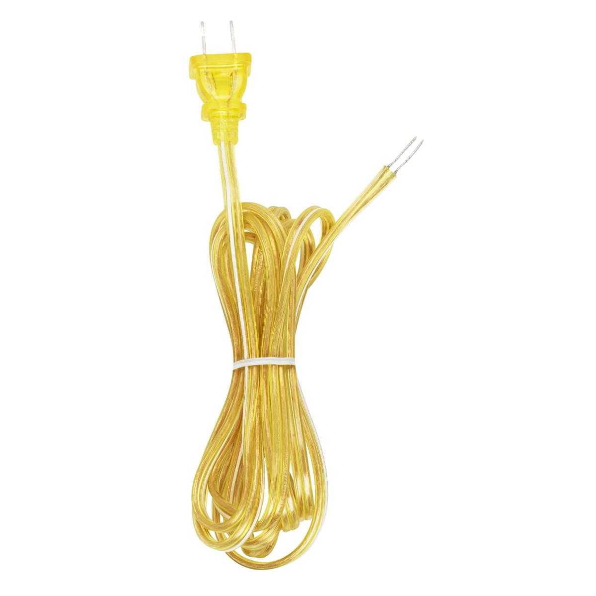 Satco 90-2186 8 Foot 18/2 SPT-2 105C Full Tinned Cord Set Clear Gold Finish With White Stripe And Plug Guard 36" Hank Molded Plug