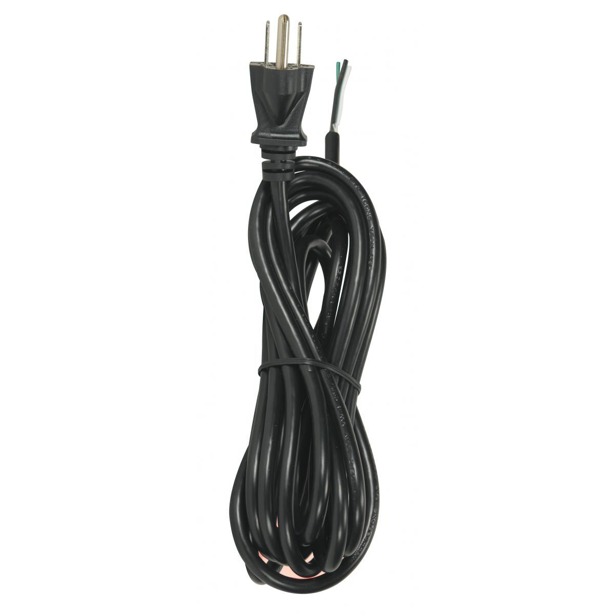 Satco 90-2210 12 Foot 18/3 SVT 105C Heavy Duty Cord Set Black Finish 50 Carton 3 Prong Molded Plug Stripped And Slit