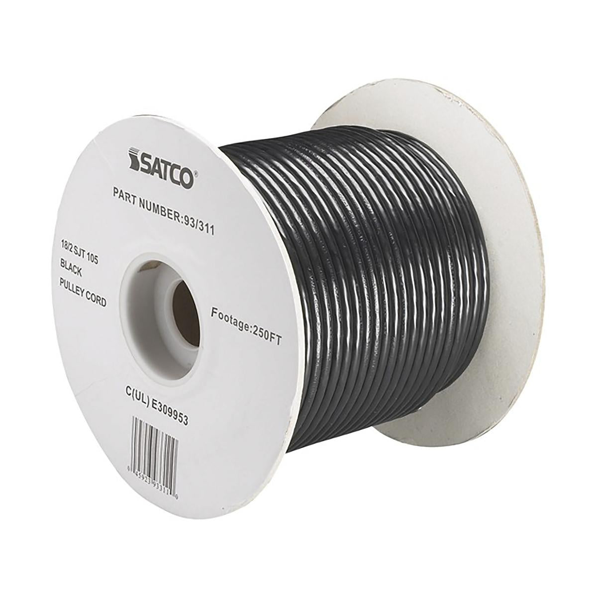 Satco 93-311 Pulley Bulk Wire 18/2 SJT 105C Pulley Cord 250 Foot/Spool Black