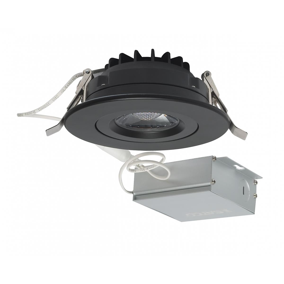 Satco S11619 12 watt LED Direct Wire Downlight Gimbaled 4 inch 3000K 120 volt Dimmable Round Remote Driver Black