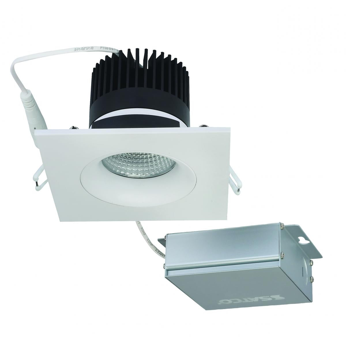 Satco S11627 12 watt LED Direct Wire Downlight Gimbaled 3.5 inch 3000K 120 volt Dimmable Square Remote Driver White