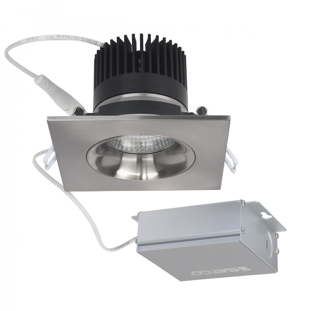 Satco S11629 12 watt LED Direct Wire Downlight Gimbaled 3.5 inch 3000K 120 volt Dimmable Square Remote Driver Brushed Nickel