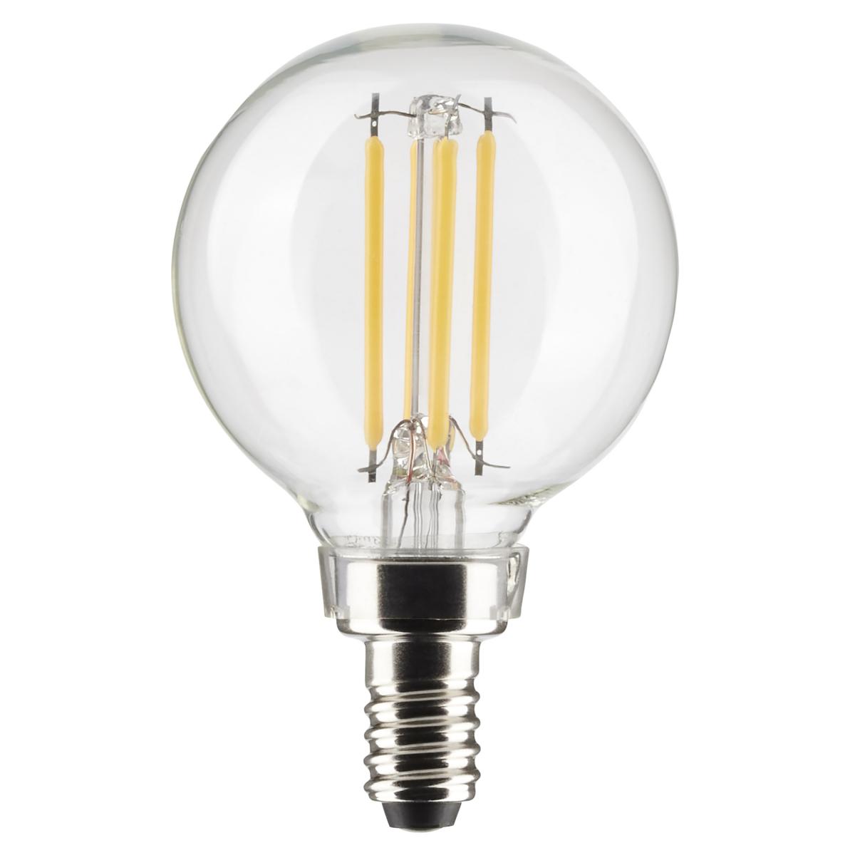 Satco S21205 4 Watt G16.5 LED; Clear; Candelabra base; 90 CRI; 3000K; 120 Volt