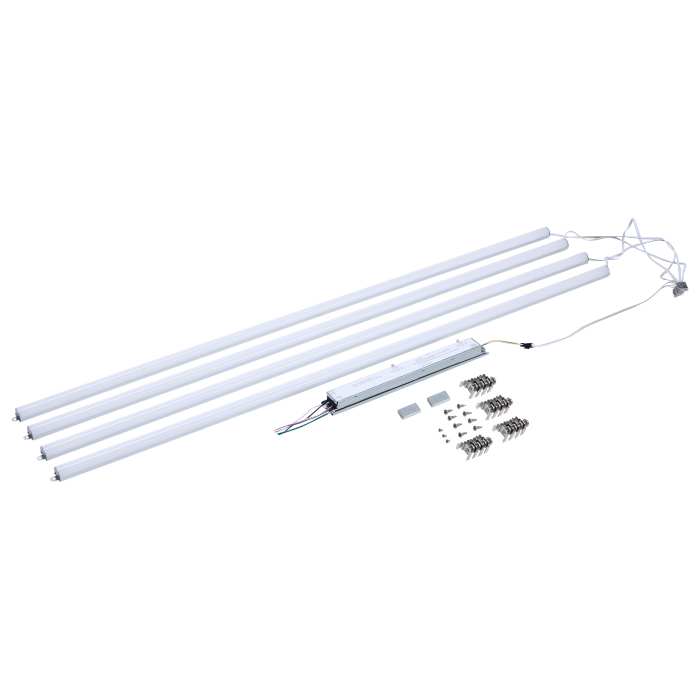 Satco 65-1337 50W/45W/40W/35W/30W Wattage Selectable LED Light Bar Retrofit Kit  3000K/3500K/4000K/5000K/6500K CCT Selectable  4-Bars  4 Feet  120-277 Volt  Silver Finish