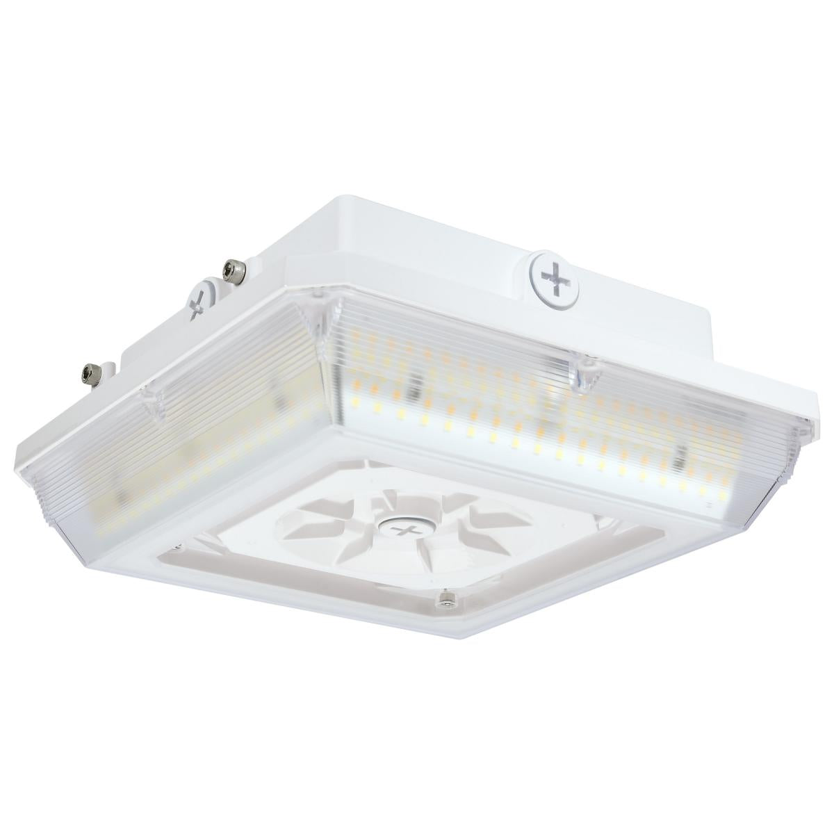 Satco 65-635 Square LED Wide Beam Angle Canopy Light 3K/4K/5K CCT Selectable 60W/75W/90W Wattage Selectable White Finish