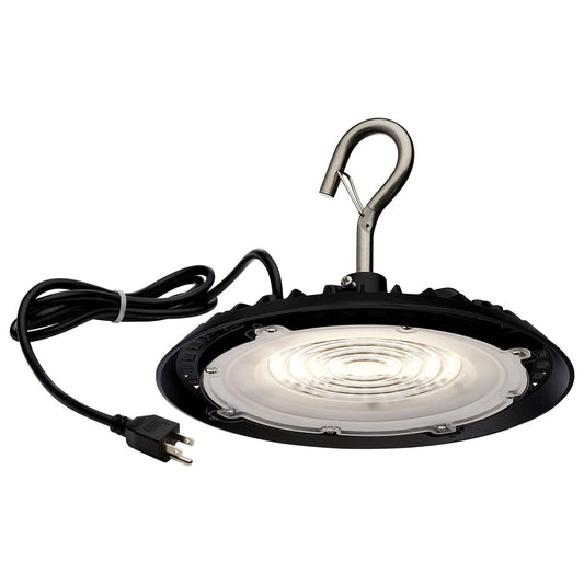 Satco 65-960 60 Watt Hi-Pro Shop Light with Plug 8'' Dia. 3000K Black Finish 120 Volt