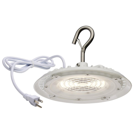 Satco 65-970 60 Watt Hi-Pro Shop Light with Plug 8" Dia. 3000K White Finish 120 Volt