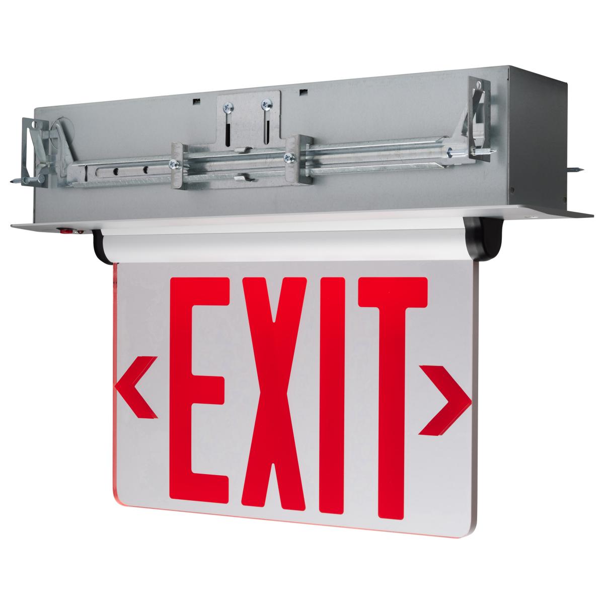 Satco 67-117 Red (Mirror) Edge Lit LED Exit Sign 3.14 Watt Dual Face 120/277 Volts Silver Finish