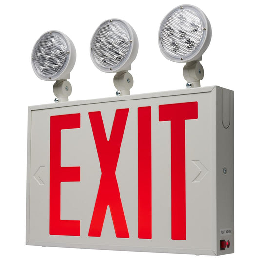 Satco 67-124 Combination Red Exit Sign/Emergency Light, 90min Ni-Cad backup, 120/277V, Tri Head, Single/Dual Face, Universal Mounting, Steel/NYC