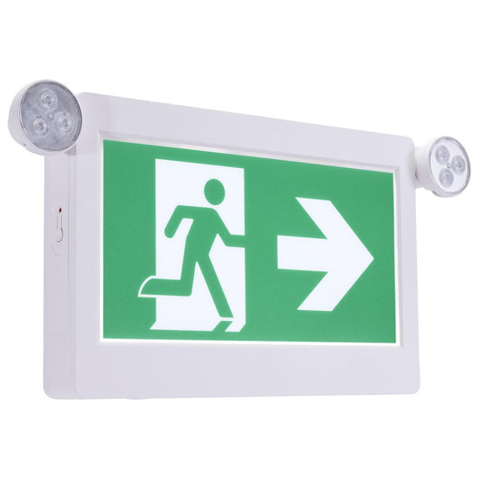 Satco 67-510 EX COMBO-CAN Running Man Green Combo Exit Sign/Emergency Light; 120-347V; 2HR backup; Single/Dual Face; Universal Mounting; Thermoplastic