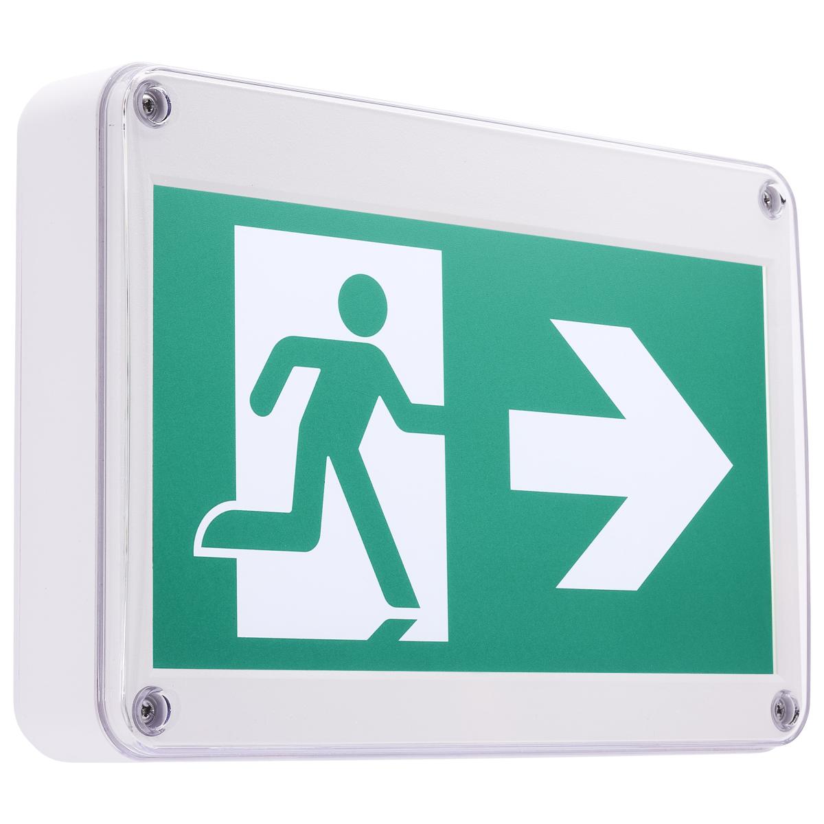 Satco 67-561 EX SIGN-CAN-WET LT Running Man Green Exit Sign; 120/347V; 2HR backup; Single/Dual Face; Universal Mounting; Wet Location; Low Temperature