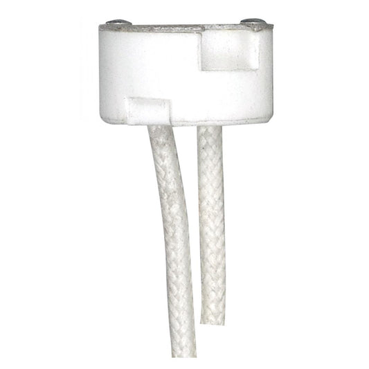 Satco 80-2159 Porcelain Halogen Round Socket 48" Leads G4-GX5.3-GY6.35 Base SF-1 200C Leads 3/8" Height 11/16" Diameter 750W 250V