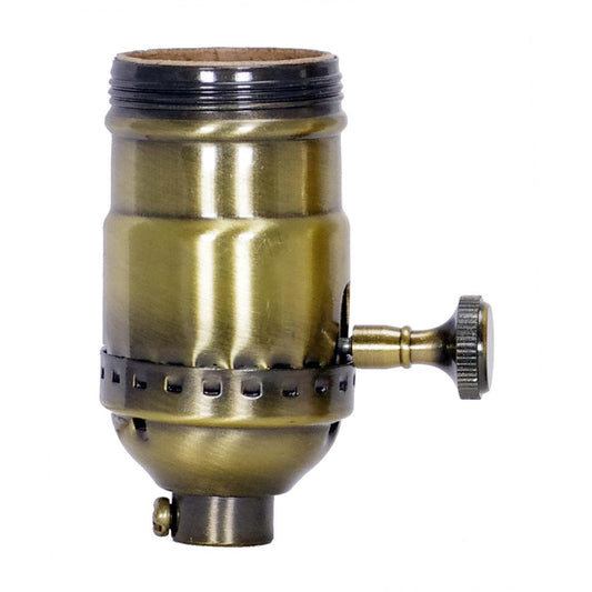 Satco 80-2357 On-Off Turn Knob Socket With Removable Knob 1/8 IPS 3 Piece Stamped Solid Brass Antique Brass Finish 250W 250V Uno Thread