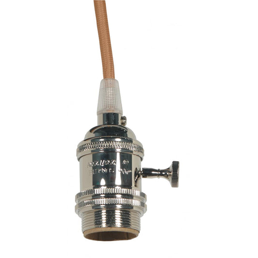 Satco 80-2430 Medium base lampholder 4pc. Solid brass prewired On/Off Uno ring 10ft. 18/2 SVT Gold Cord Polished nickel finish