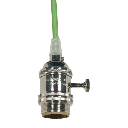 Satco 80-2431 Medium base lampholder 4pc. Solid brass prewired On/Off Uno ring 10ft. 18/2 SVT Light Green Cord Polished nickel finish