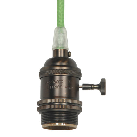 Satco 80-2433 Medium base lampholder 4pc. Solid brass prewired On/Off Uno ring 10ft. 18/2 SVT Light Green Cord Dark antique brass finish