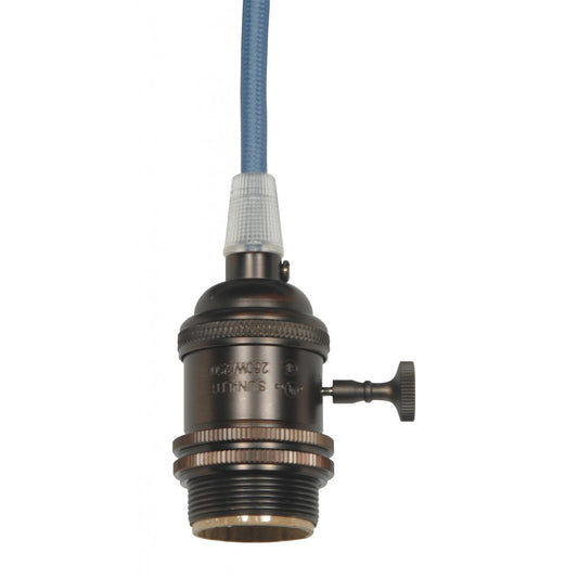 Satco 80-2434 Medium base lampholder 4pc. Solid brass prewired On/Off Uno ring 10ft. 18/2 SVT Light Blue Cord Dark antique brass finish