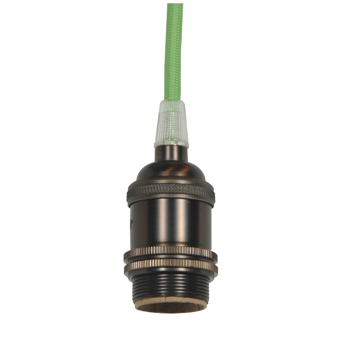 Satco 80-2456 Medium base lampholder 4pc. Solid brass prewired Uno ring 10ft. 18/2 SVT Light Green Cord Dark antique brass finish