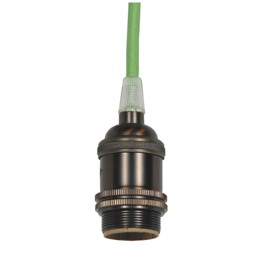 Satco 80-2456 Medium base lampholder 4pc. Solid brass prewired Uno ring 10ft. 18/2 SVT Light Green Cord Dark antique brass finish
