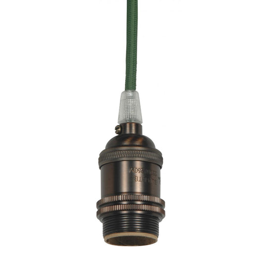Satco 80-2458 Medium base lampholder 4pc. Solid brass prewired Uno ring 10ft. 18/2 SVT Dark Green Cord Dark antique brass finish