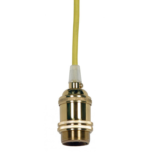 Satco 80-2461 Medium base lampholder 4pc. Solid brass prewired Uno ring 10ft. 18/2 SVT Lemon Cord Polished brass finish