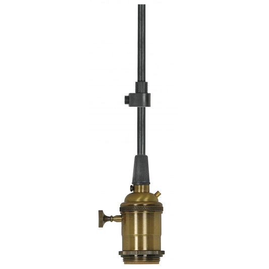 Satco 80-2579 Medium base lampholder 4pc. Solid brass pre-wired On/Off 2 Uno rings 10ft. 18/3 SVT Black Cord Antique brass finish