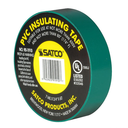 Satco 90-1910 PVC Electrical Tape 3/4" x 60 Foot Green