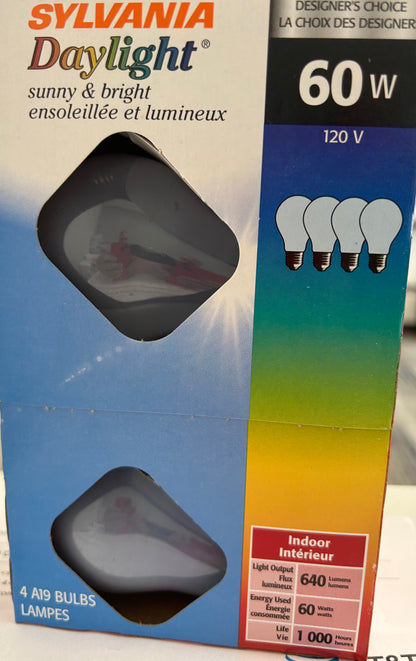 Sylvania 11509 60A19/DAYLIGHT/4PK 60W A19 Incandescent Daylight FOUR Pack 640 Lumen Frosted Reveal