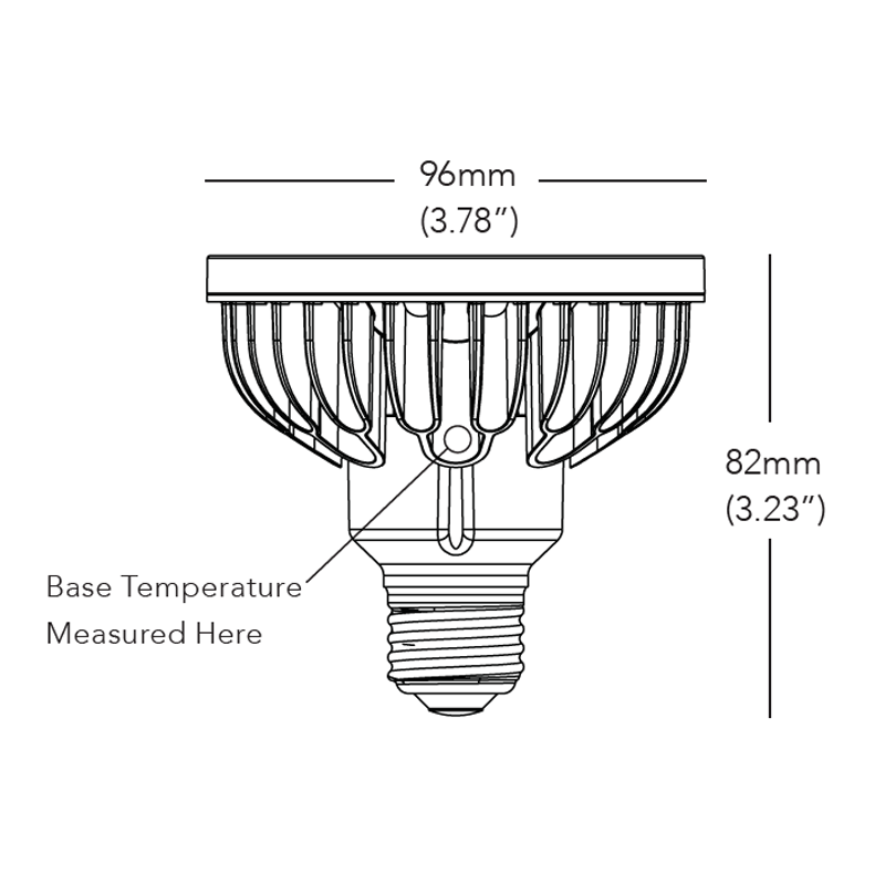 Dimension drawing for Soraa BRILLIANT PAR30 Short Neck 36 degree 2700K LED lamps