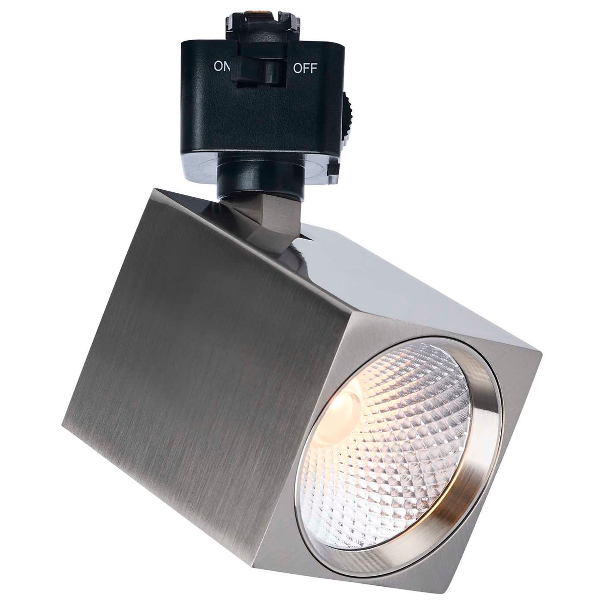 Satco JH5056 8 Watt LED Track Head  2700K/3000K/3500K/4000K/5000K CCT Selectable  Dim to Warm  J Style  48 Degree Beam Angle  120 Volt  Brushed Nickel  Square