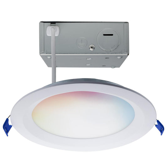 Satco S11566 12 Watt LED Direct Wire Low Profile Regress Baffle Downlight 6 Inch Round Starfish IOT Tunable White and RGB 120 Volt 90 CRI White Finish