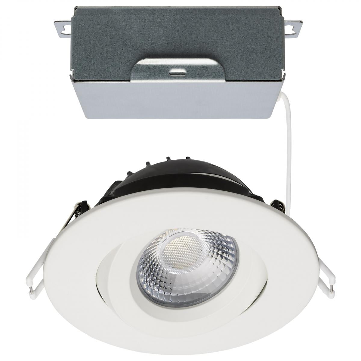 Satco S11618R1 12 Watt LED Direct Wire Downlight Gimbaled 4 Inch CCT Selectable Round Remote Driver White Finish 850 Lumens 120 Volt