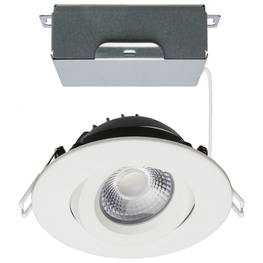 Satco S11618R1 12 Watt LED Direct Wire Downlight Gimbaled 4 Inch CCT Selectable Round Remote Driver White Finish 850 Lumens 120 Volt