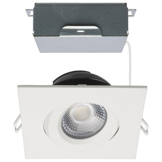 Satco S11621R1 12 Watt LED Direct Wire Downlight Gimbaled 4 Inch CCT Selectable Square Remote Driver White Finish 850 Lumens 120 Volt