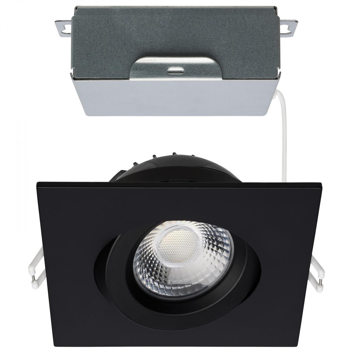 Satco S11622R1 12 Watt LED Direct Wire Downlight Gimbaled 4 Inch CCT Selectable Square Remote Driver Black Finish 850 Lumens 120 Volt