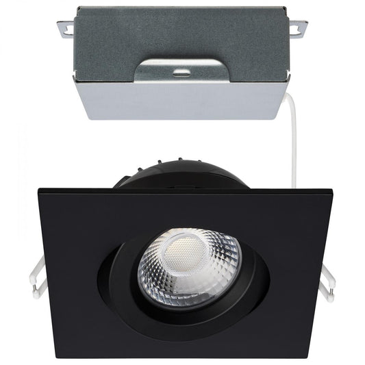Satco S11622R1 12 Watt LED Direct Wire Downlight Gimbaled 4 Inch CCT Selectable Square Remote Driver Black Finish 850 Lumens 120 Volt