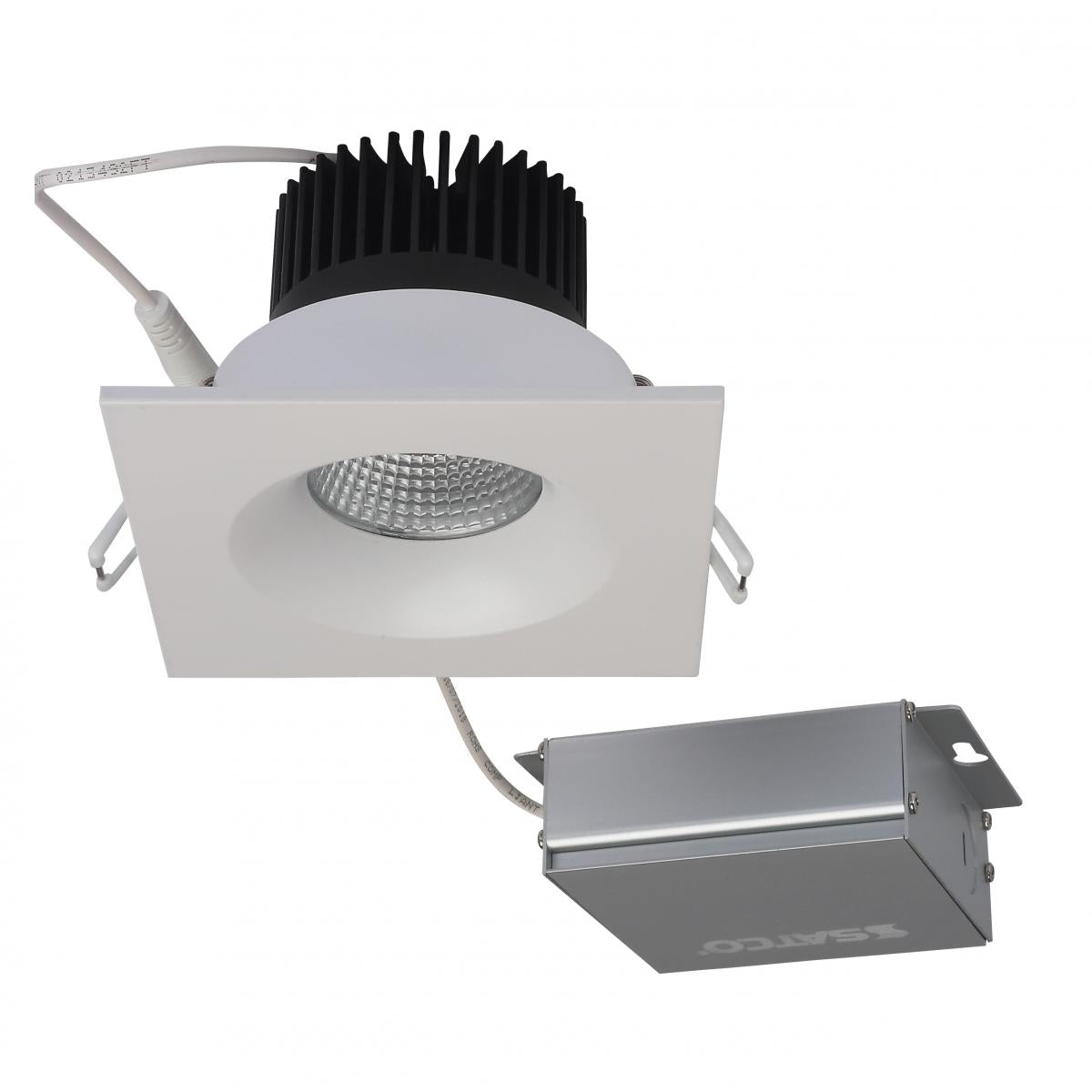 Satco S11633R1 10W/DW/DNL3/CCT/SQ/RD/WH 12 watt LED Direct Wire Downlight; 3.5 inch; 3000K; 120 volt; Dimmable; Square; Remote Driver; White