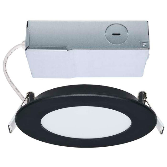 Satco S11685 8WLED/DW/4/CCT/RND/FL/RD/BK 8 Watt LED Direct Wire Performer Series Downlight Remote Driver 4 Inch 27K/3K/35K/4K/5K CCT Selectable Round Flat Face Black Finish
